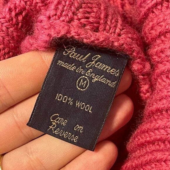 Paul James Womens Pink Wool Soft Cropped Fisherman Chunky Turtleneck Sweater - Picture 2 of 8